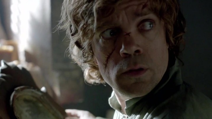 Tyrion. Presumably checking for the Grim Reaper creeping up on him.